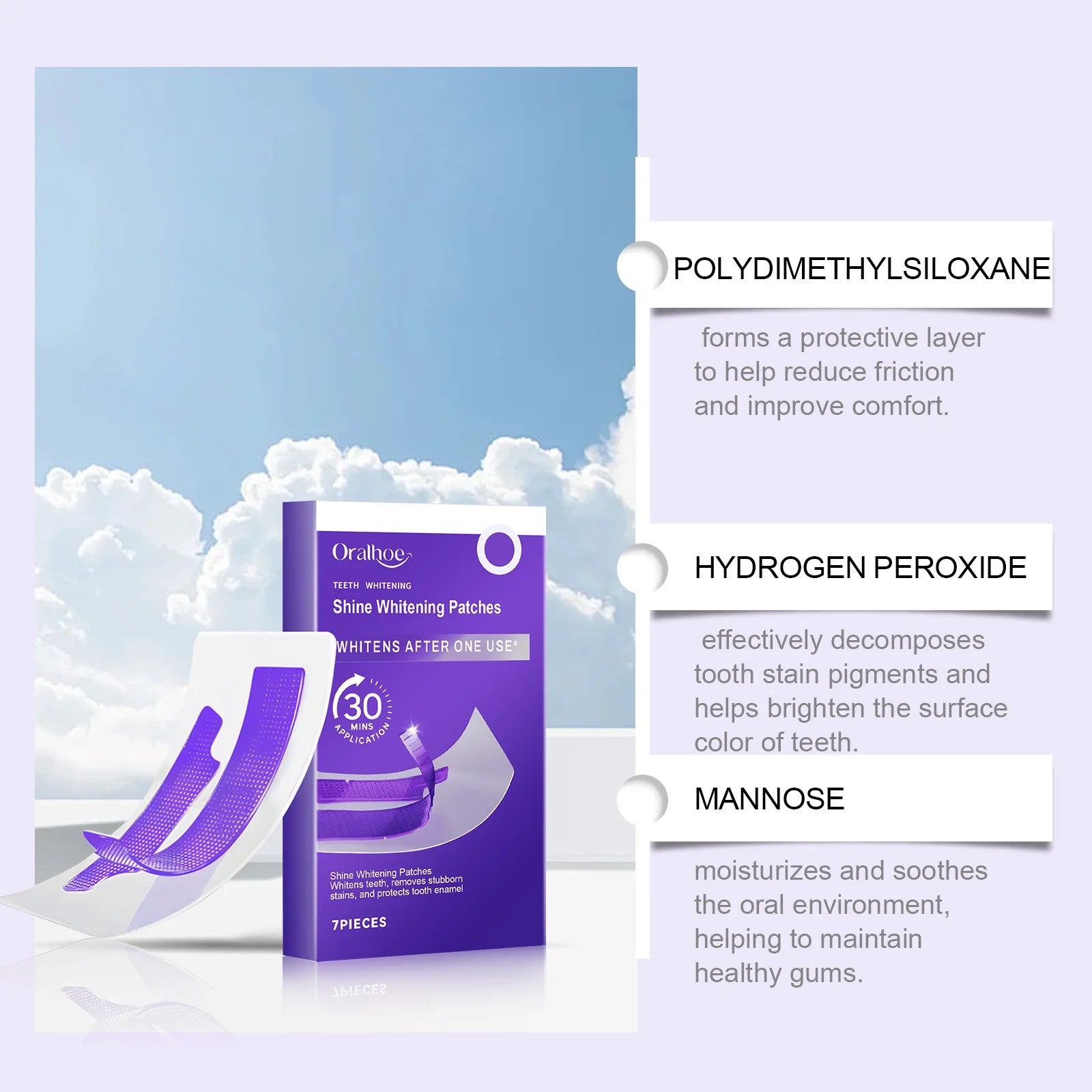 Purple Teeth Whitening Strips Brighten Tooth Remove Plaque Stain Cleaning Oral Hygiene.