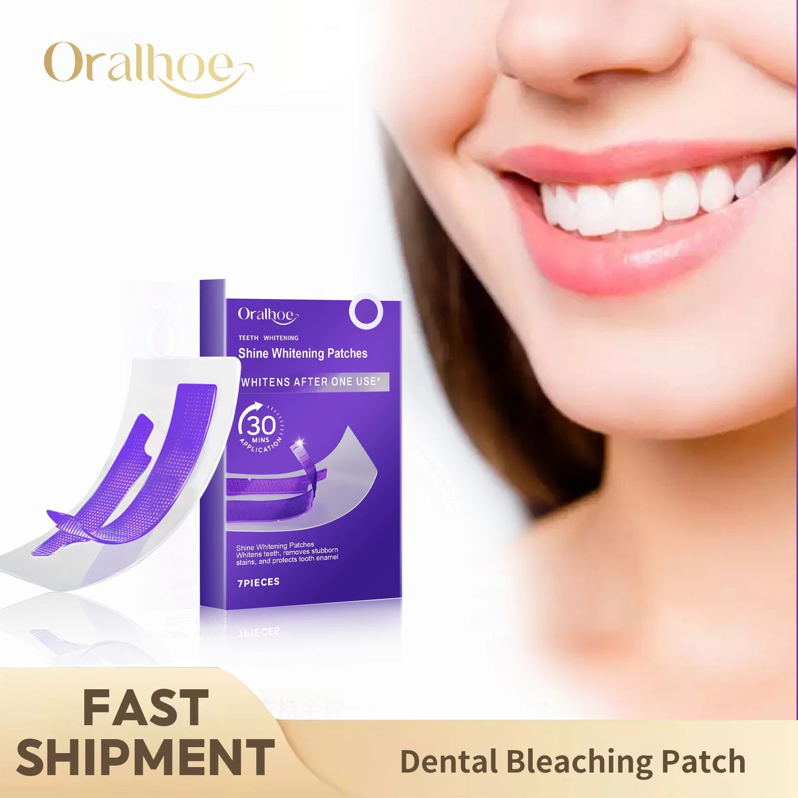 Purple Teeth Whitening Strips Brighten Tooth Remove Plaque Stain Cleaning Oral Hygiene.