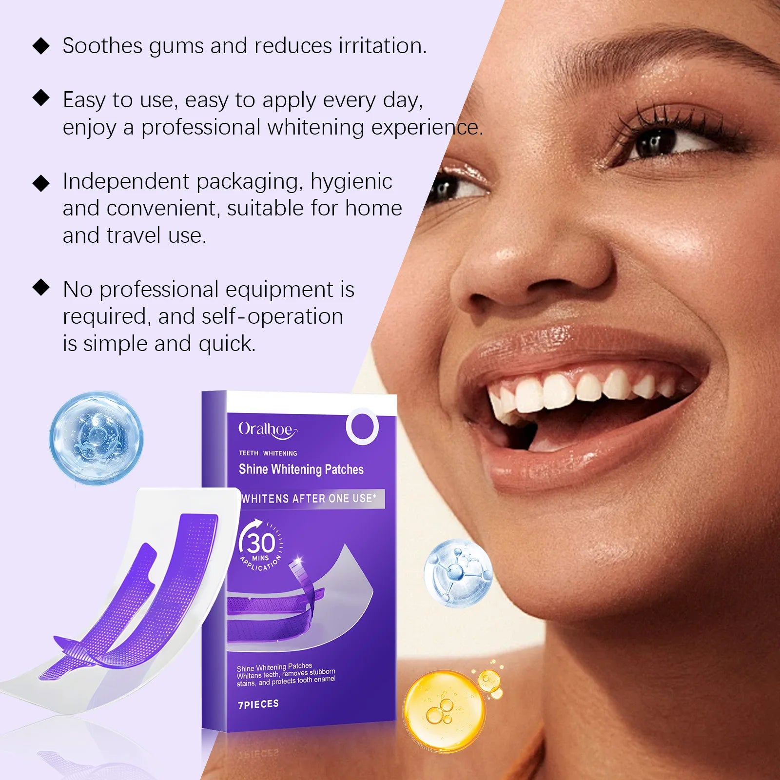 Purple Teeth Whitening Strips Brighten Tooth Remove Plaque Stain Cleaning Oral Hygiene.